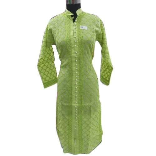 Casual Wear Embroidered Cotton Moti Button  Kurti by Lucknow Chikan Factory
