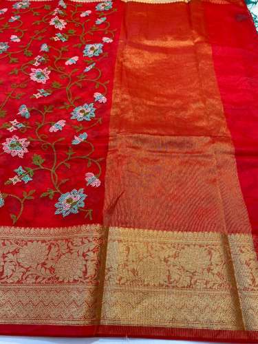 Soft Kora Banarasi Silk Saree With Tassels by Shamim Ahmed and Sons