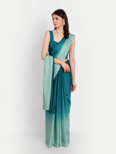 Blue Light To Dark Ombre Satin Saree by Kasee