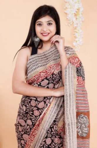Women Fancy Printed Assam Silk Saree  by Dosaya Bagru Textiles