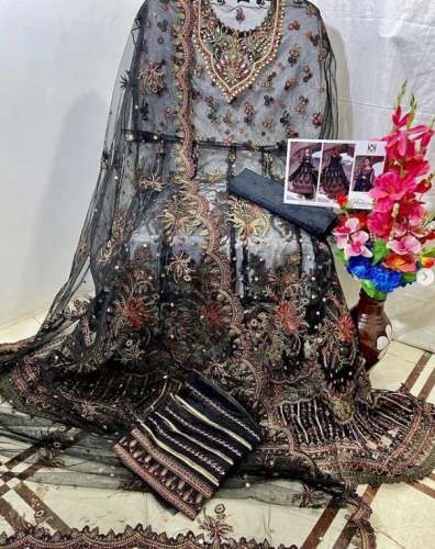 Heavy Embroidered Semi Stitched Suit  by LIBAAS E HAYA