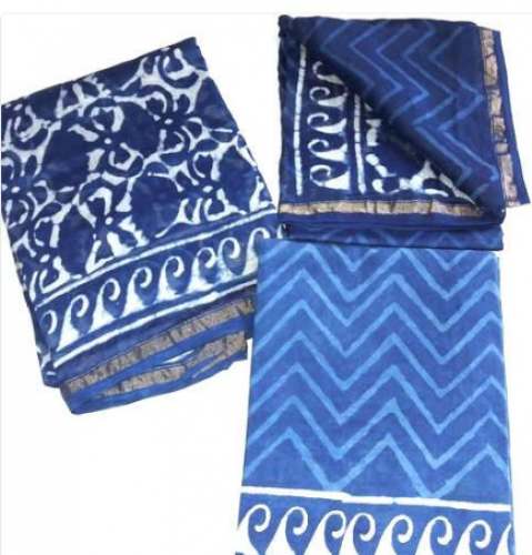 Indigo Print Unstitched Chanderi Silk Suit by Govind Hand Printers