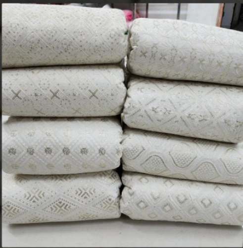 Designer Raw Silk Fabric Allover Work by Shri Bajrang Cloth Store