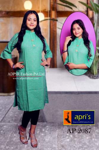 Fancy Sea Green Straight Kurti 
