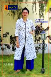Printed White and Blue Plazo kurti