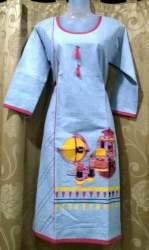 Regular Wear Sky Blue Cotton Kurtis