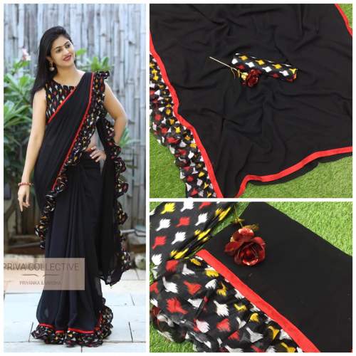 Georgette With Printed Ruffle Zarna Zalar