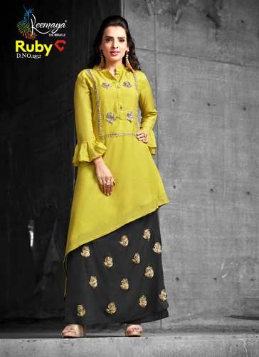 Fancy Sleeve Muslin Kurtis With Palazzo by Keemaya A Brand Of Gulmohar Fashion 