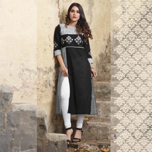 Formal Black And Grey Cotton Kurtis