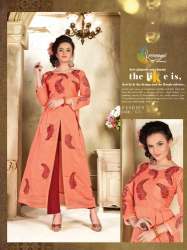 Front Cut Embroidered Chanderi Kurtis