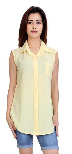 collar neck sleeve less shirt