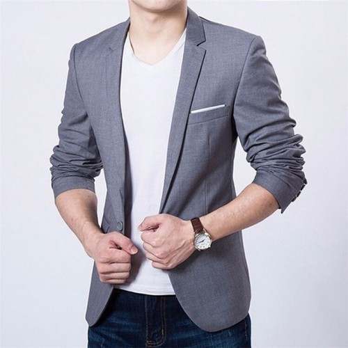 Mens Plain Stylish Grey Blazer by Vimla Retails