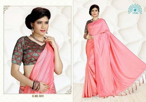 Satin Pink Uniform Saree