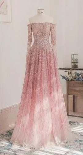Light Pink Sequence Evening Gown  