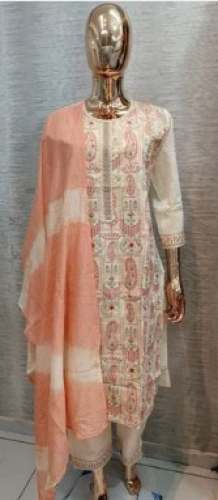 Chanderi Silk Embroidery Kurti Pant Set by Mulchand Saree wala