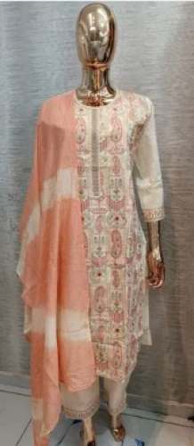 Chanderi Silk Embroidery Kurti Pant Set