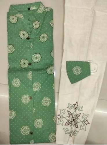 Cotton Printed Kurti Pant Set For Women