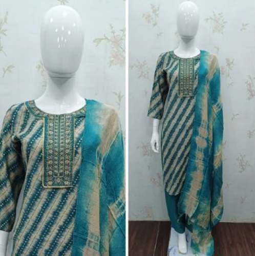 Fancy Modal Silk Kurti Pant Dupatta Set  by Mulchand Saree wala