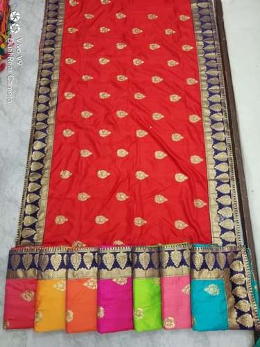 Lace Border Embroidered Vichitra Silk Saree