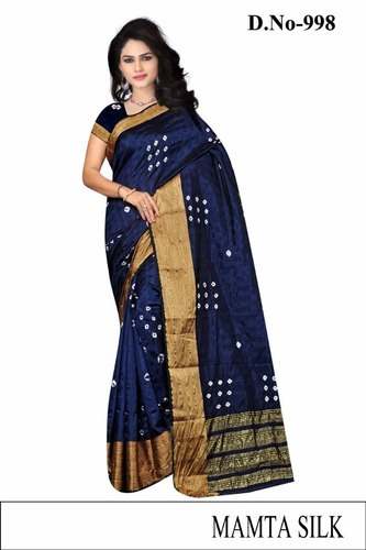 Navy Blue Cotton Bandhani Saree
