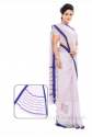 White Saree With Blue Border thumb 1