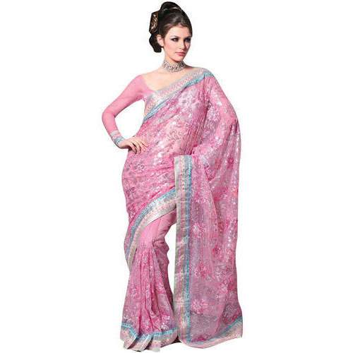 Party wear Pink Lace Border Saree by Jai Fashion