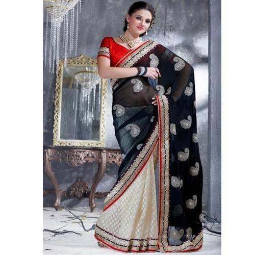 Trendy Designer Printed Half Half Saree by Jai Fashion