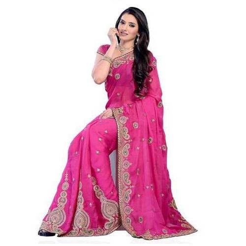 Wedding wear Embroidered Pink Color Saree by Jai Fashion