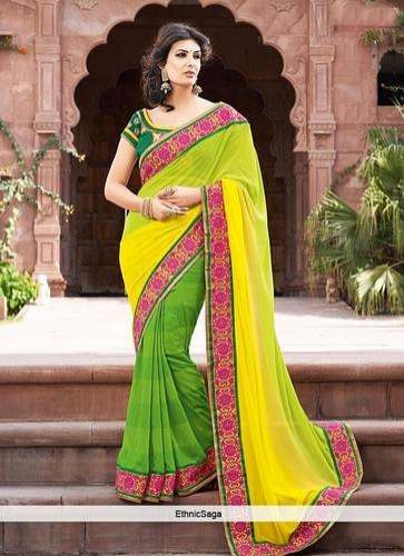 georgette embroidery saree by Ethnic Saga