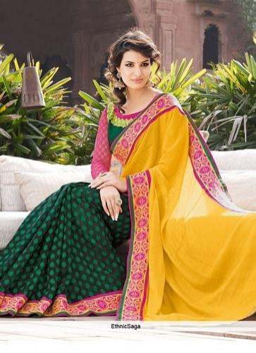 Jute fancy border half half saree by Ethnic Saga