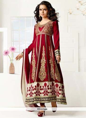 Velvet red Hevay Salwar suit by Ethnic Saga