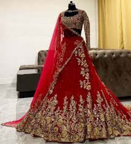 Red Embroidered Wedding Lehenga by Azad Cloth House