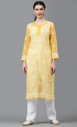 Chikankari Georgette yellow Kurti
