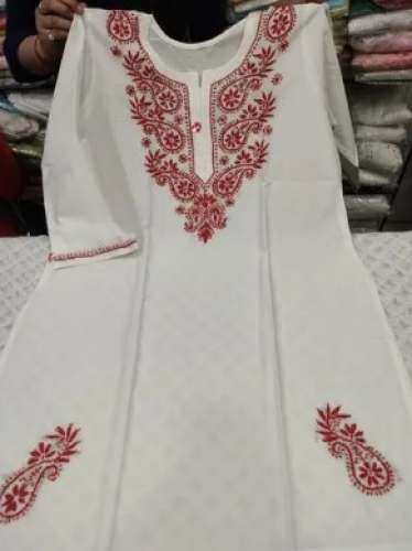 Cotton Kashmiri Chikan Off White Kurti  by Selection Chikan Handicraft