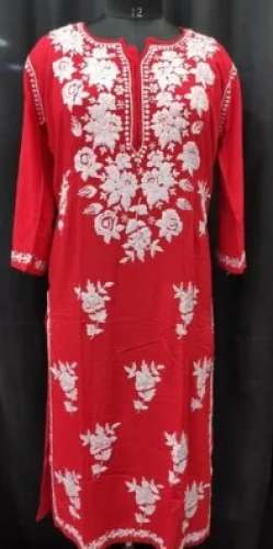New Collection Red Straight Chikankari Kurti
