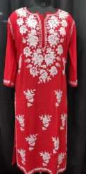 New Collection Red Straight Chikankari Kurti
