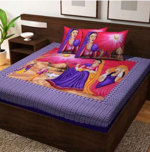 	Multi colour  gold print Jaipuri Cotton Bed Sheet