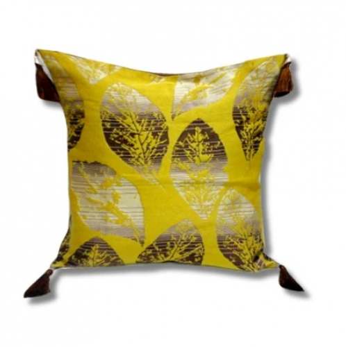 Golden Leaf Print Pillow Cover by Kinkob Kreations