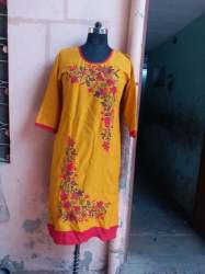 Rayon Plain Embroidered Kurtis