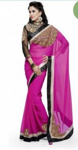 Designer Pink Embroidered  Saree by Aarini