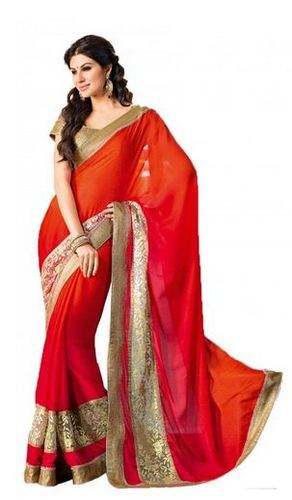 Functional Wear Red Lace Border saree