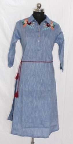 Cotton Chambray Embroidered Kurti