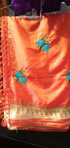 Beautiful light work Orange saree by Kailash Cloth Centre