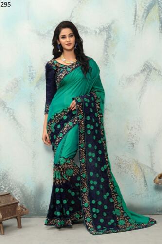 GREEN COLOR PEPAR SILK HEAVY WORK SAREE