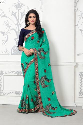 PEACOCK WORK GREEN COLOR WORK SAREE