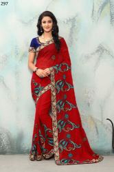 PEACOCK WORK RED COLOR HEAVY SAREE