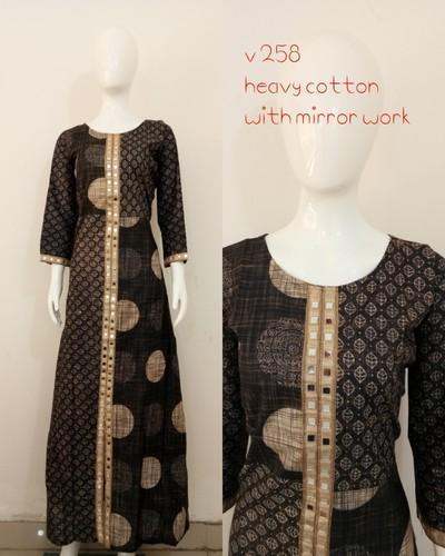 Heavy Cotton Mirror Work Kurtis