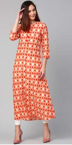 Orange Cotton Kurti for Ladies 