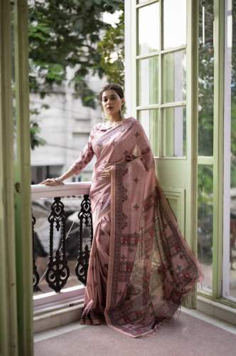 Baby Pink  Beautiful Madhubani Print Zari Border With Fancy Pallu And Tassels Tussar Silk