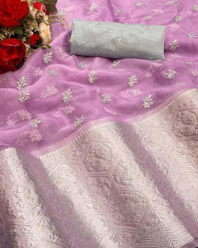 BABY ﻿PINK KANCHIPURAM SEQUENCE WORK ORGANZA SAREE